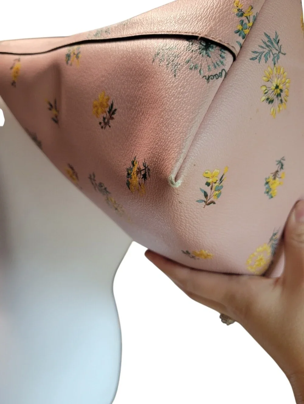 Coach Coated Canvas Gallery Tote Pink Yellow Dandelion Floral Print Bag & Wallet